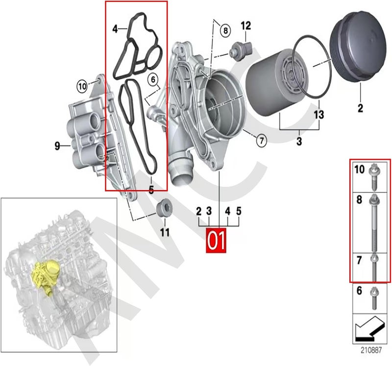 AMCC Aluminum Engine Oil Filter Replacement Kit&Reinforced Gasket&Oil Filter Housing Cap&Oil Filter Compatible with BMW N20 N52 N54 N55 F10 F25 325xi 330i 530i 740i X5 (3 Bolts + Gasket 2 Kit) - Image 3